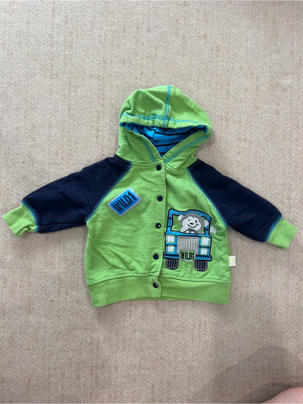 Duck Duck Goose Baby Hooded Jacket | 3–6 Months | 100% Cotton | Green & Navy